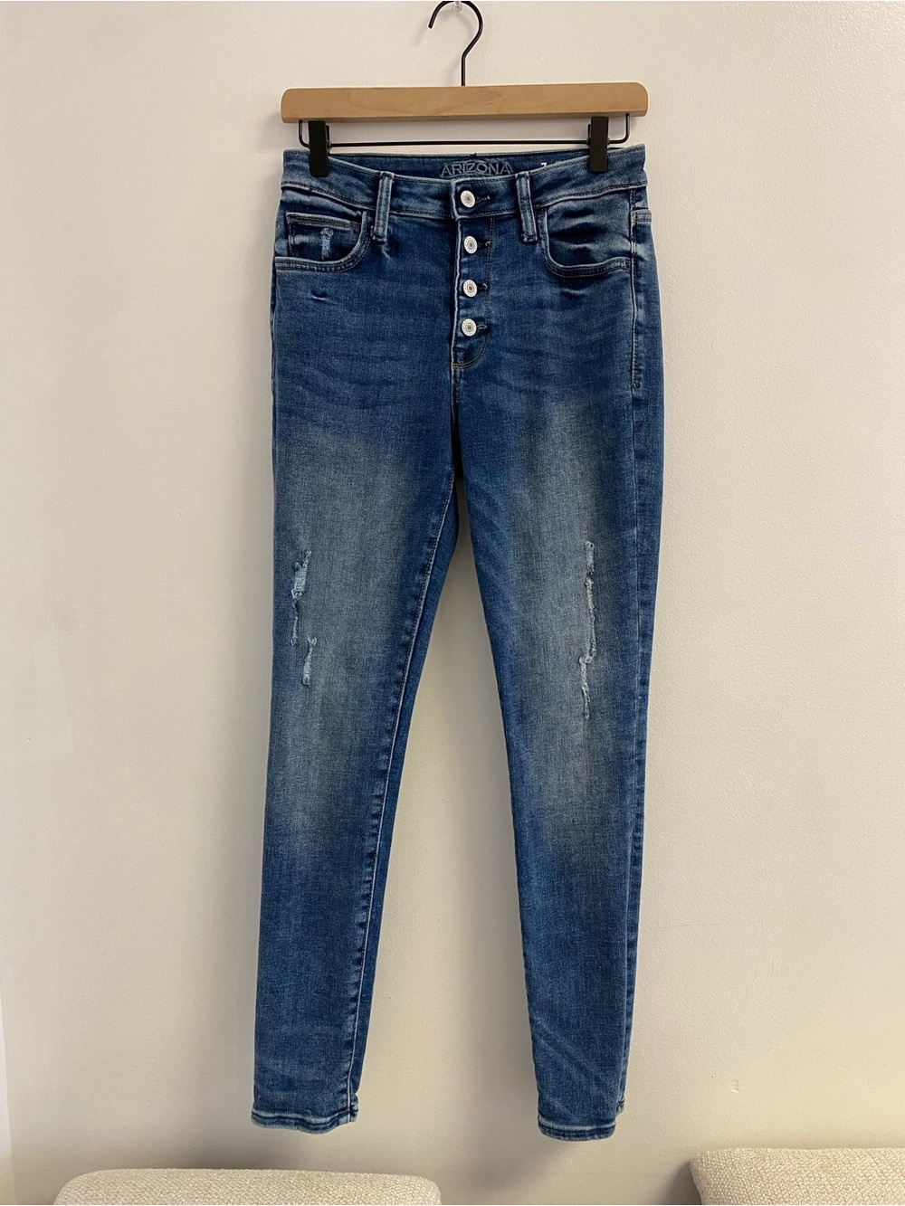 SKINN Blue High-Rise Skinny Jeans with Button-Fly, Disstressed